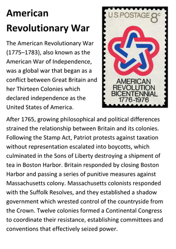 American Revolutionary War Handout