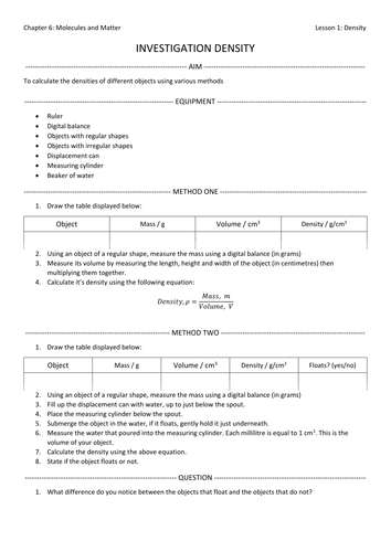 Density Required Practical Worksheet for AQA GCSE Physics