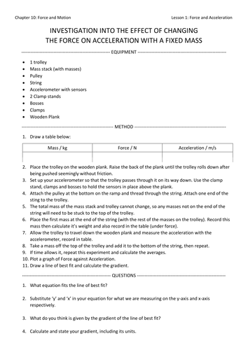 Acceleration Required Practical Worksheet for AQA GCSE Physics