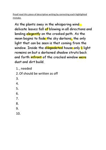 Proof reading descriptive writing