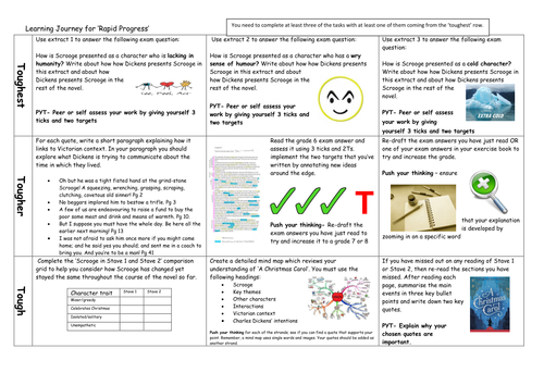 A Christmas Carol stave 1 and 2 learning journey (new AQA GCSE Literature) A4