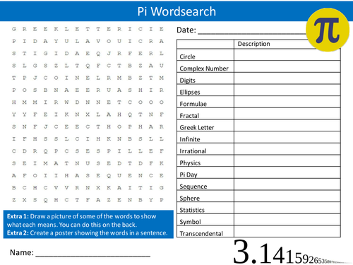 Pi Wordsearch Starter Activity Maths Circles Geometry Homework Cover Lesson Plenary