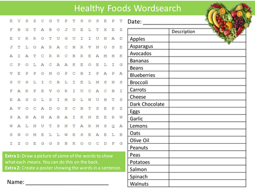 Healthy Foods Wordsearch Starter Activity Food Healthy Eating Homework Cover Lesson Plenary