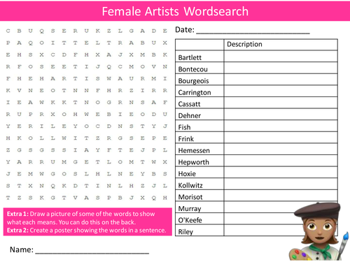 Female Artists Wordsearch Starter Activity Art Women History Homework Cover Lesson Plenary