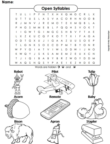 Open Syllables Word Search