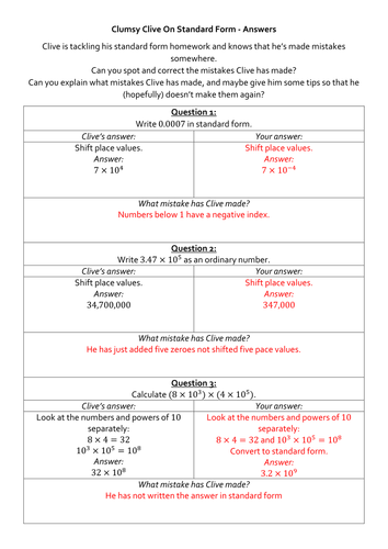 Clumsy Clive on Standard Form