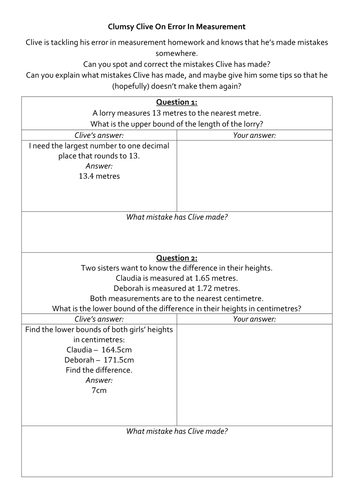 Clumsy Clive On Error In Measurement (Bounds)