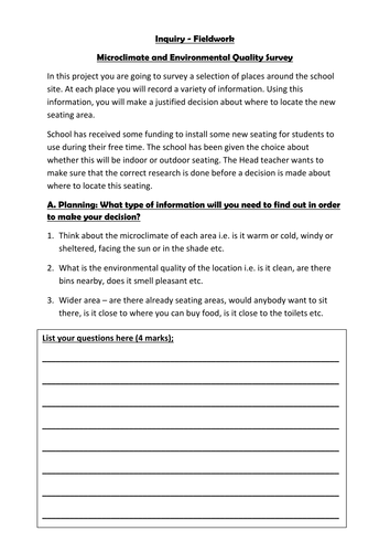 Microclimate Inquiry - school site fieldwork with 2 levels of differentiation