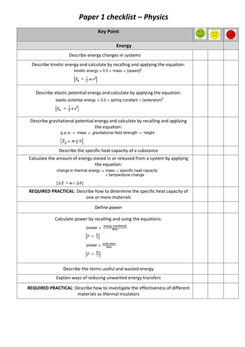 NEW AQA GCSE Trilogy and spearate science checklist physics
