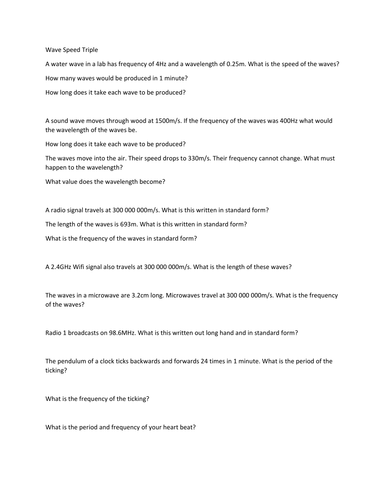 AQA Physics Wave speed, period and frequency calculations