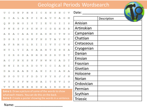 Geological Periods Wordsearch Starter Activity Geology Period Times Homework Cover Lesson Plenary