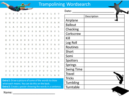 Trampolining Wordsearch Starter Activity PE Sports Homework Cover Lesson Plenary