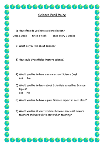 science pupil voice questionnaire key stage 1 and 2