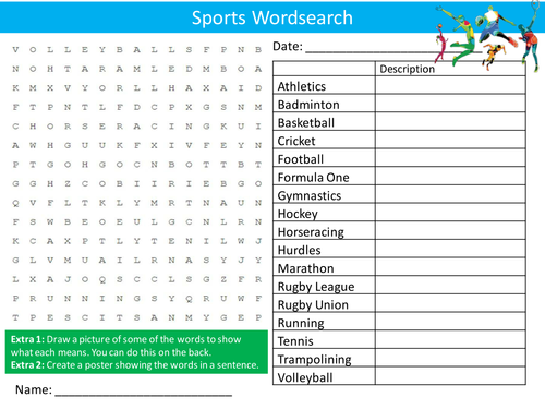 Sports Wordsearch Starter Activity Types of Games Homework Cover Lesson Plenary