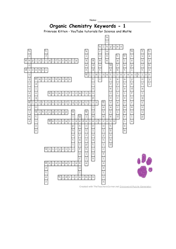 Organic Chemistry Keywords for A-Level. Crosswords and Flashcards