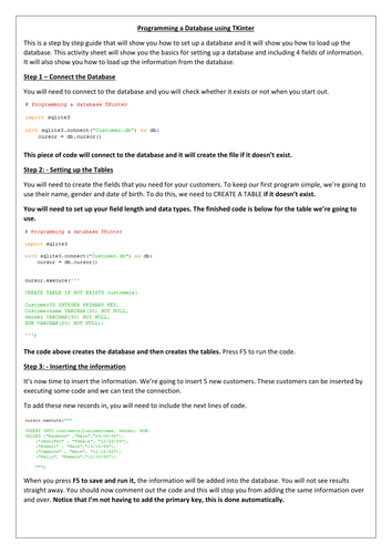 A-Level - Tkinter Database - OCR - Python - User interface