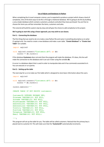 A-Level - SQLite3 - Database - Python - Tkinter - OCR