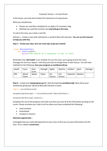 Lesson 1 - Object Orientation - OCR - Alevel - Python