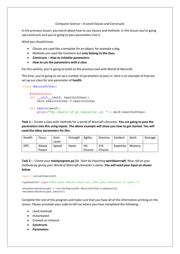 Lesson 2 - Object Orientation - OCR - Alevel - Python