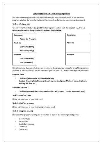 Lesson 3 - Object Orientation - OCR - Alevel - Python - Design Class