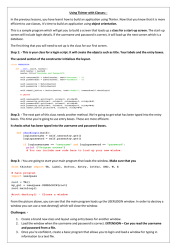 Lesson 4 - Object Orientation - OCR - Alevel - Python - Classes with Tkinter