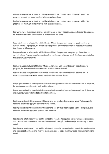 Report comments for healthy minds