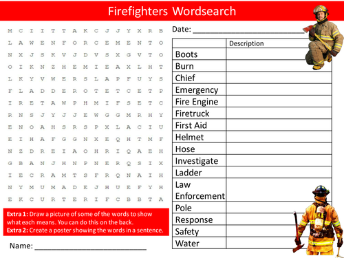 Firefighters Wordsearch Starter Activity Fireman Jobs Careers Homework Cover Lesson Plenary
