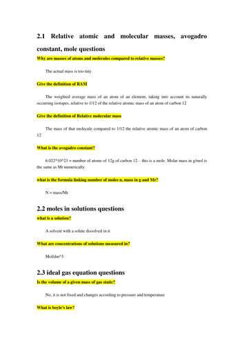 [OLD SPEC 2017] AS Physical Chemistry - Amount of Substance