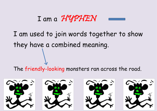 Hyphen display poster with example and interactive word of the week section.