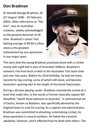 Don Bradman Handout