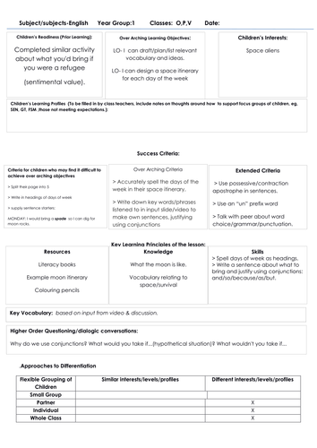 Space: year 1 lesson plan for designing and writing a descriptive itinerary to the moon