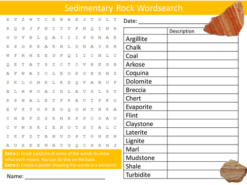 Sedimentary Rocks Wordsearch Starter Activity Geology Rock Types Homework Cover Lesson Plenary