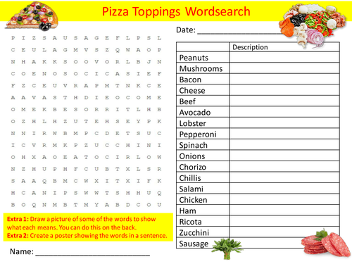 Pizza Toppings Wordsearch Starter Activity Food Pizzas Homework Cover Lesson Plenary