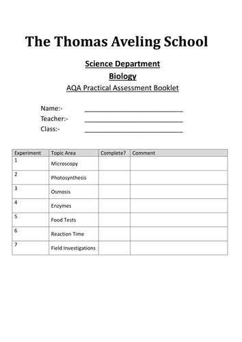 2016 AQA Biology GCSE Required Practical booklet