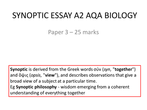 Synoptic Essay AQA Biology A Level