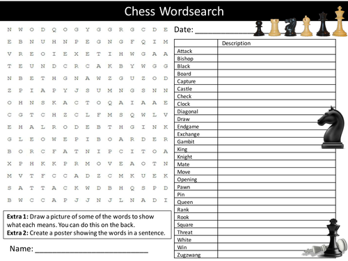 Chess Wordsearch Starter Activity Board Games Homework Cover Lesson Plenary