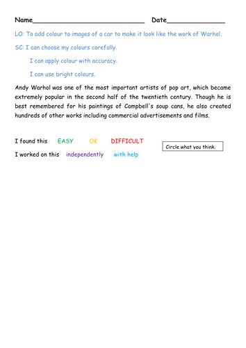 Warhol Cover lesson work