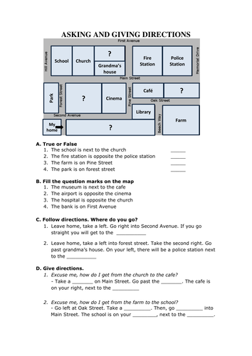 Directions worksheet