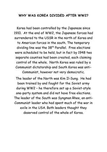 AQA 8145 Conflict and tension in Asia - Why did the Korean War begin?