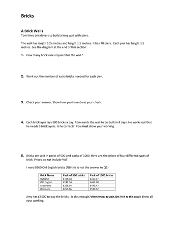 Functional Skills Maths - Brick Storage