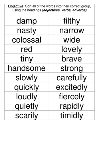 Word Classification - Adjectives, Verbs and Adverbs