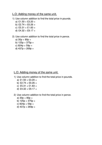 Adding and subtracting money