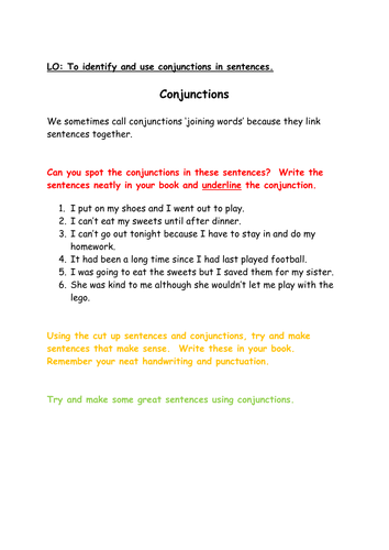 Year 3 Conjunctions Worksheet