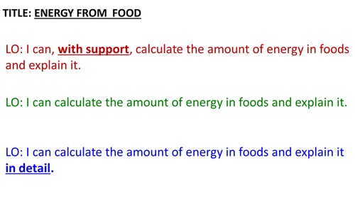 GCSE - Biology - ENERGY FROM FOOD