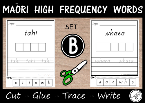 Māori High Frequency Words – Cut, Glue, Trace, Write – Set B
