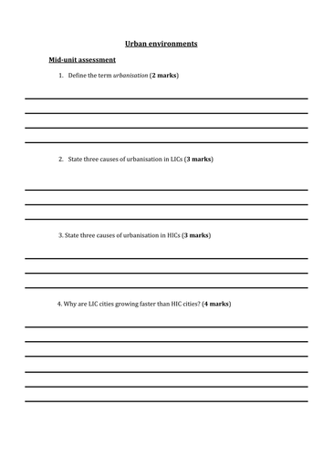 KS4 Geography: Edexcel IGCSE Urbanisation mid-unit assessment