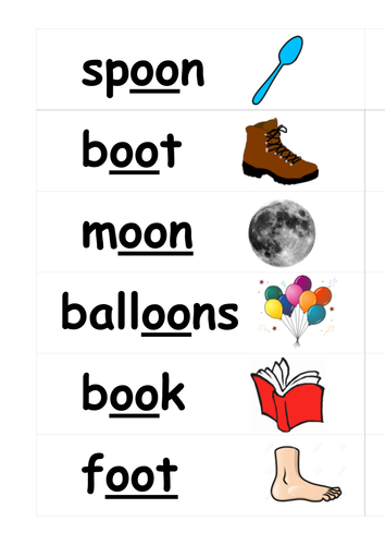 'oo' hunt cards and worksheet