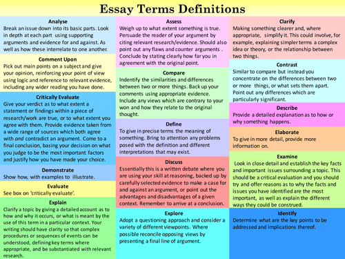 Essay Terms guide, definitions and explanations | Teaching Resources
