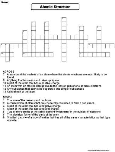 Atomic Structure Crossword Puzzle