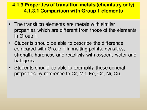 AQA Trilogy Chemistry 4.1.3 The Transition Metals
